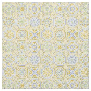 Tela Patrón boho de azulejo mediterráneo acuarela