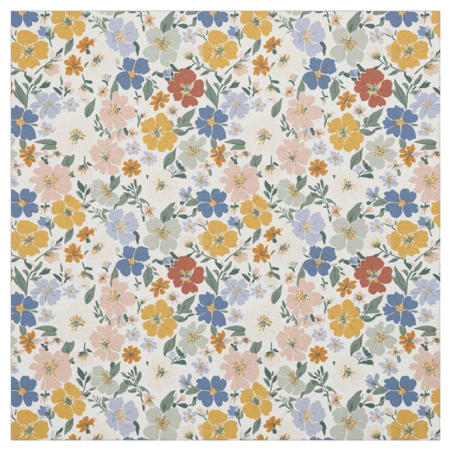 Tela Patrón Boho de Pradera de Flores Silvestres (Retal)