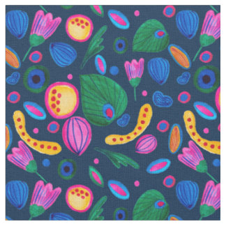 Tela Patrón boho pintado a mano azul navy