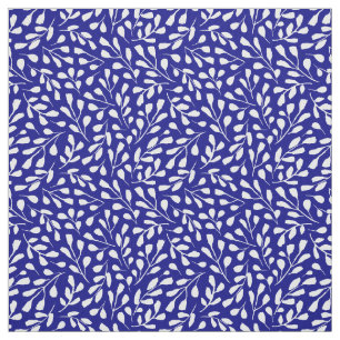 Tela Patrón botánico blanco moderno de la flota azul