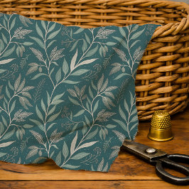 Tela Patrón botánico de hoja verde teal profundo terros