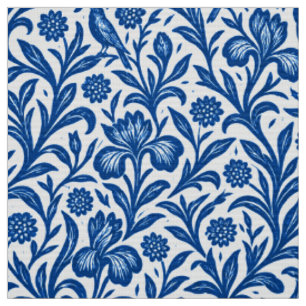 Tela Patrón Botánico de Iris Azul Vintage