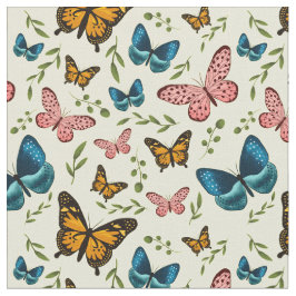 Tela Patrón botánico de mariposas de Bonito