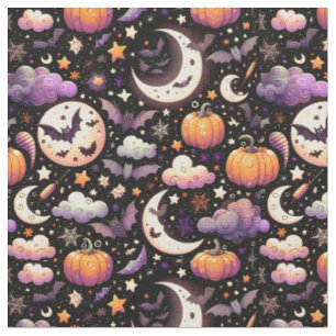 Tela Patrón caprichoso del cielo nocturno de Halloween
