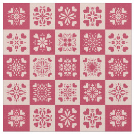 Tela Patrón cardíaco estimulado de arte folclórico rojo