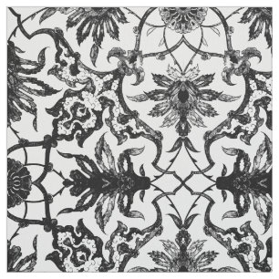 Tela Patrón chino de Art Nouveau - blanco y negro