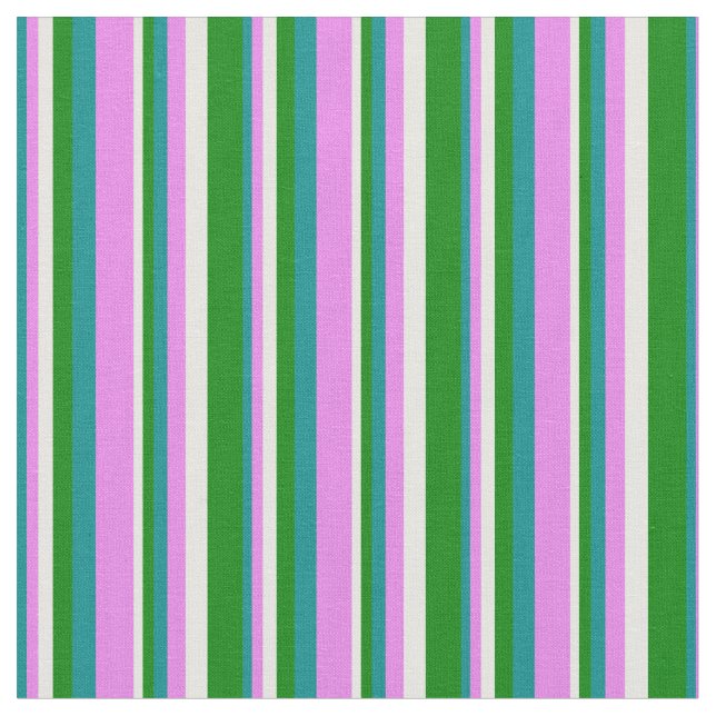 Tela Patrón cian oscuro, violeta, blanco y verde (De cerca)