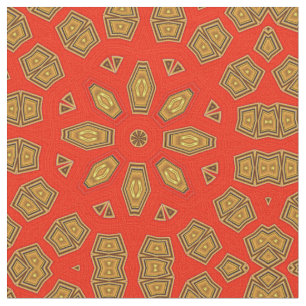 Tela Patrón circular de diamante dorado rojo