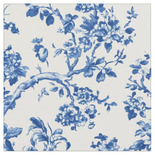 Tela Patrón Clásico de Toile Floral Azul