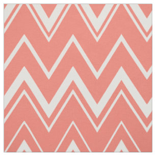 Tela Patrón contemporáneo de chevron en coral y blanco