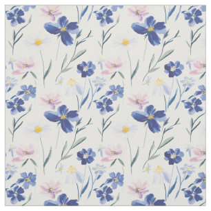 Tela Patrón continuo de flores silvestres acuarela azul
