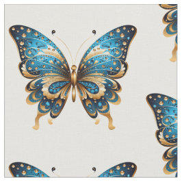 Tela Patrón continuo de mariposa azul marino y dorado