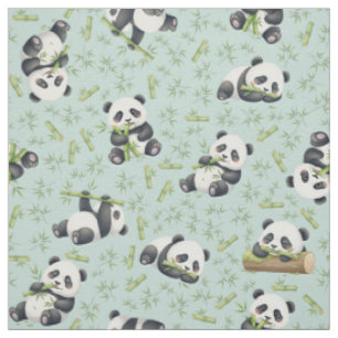 Tela Patrón continuo de Panda Adorable y Bambú