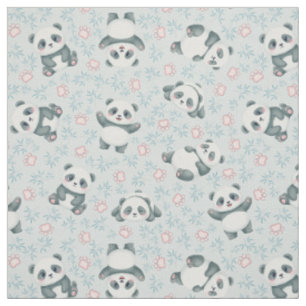 Tela Patrón continuo de patas de panda y bambú adorable