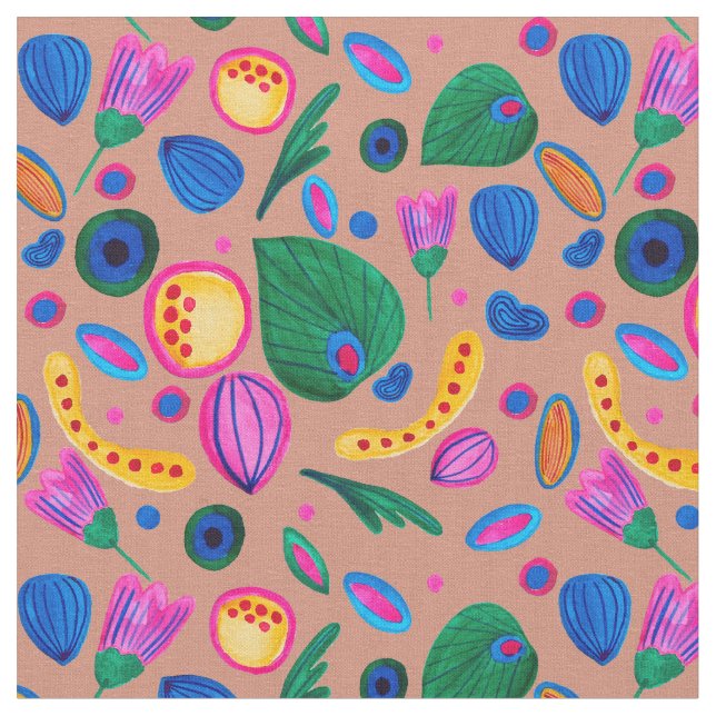 Tela Patrón cozy boho terracota  (De cerca)