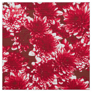 Tela Patrón Dahlia gráfico moderno, rojo oscuro y blanc