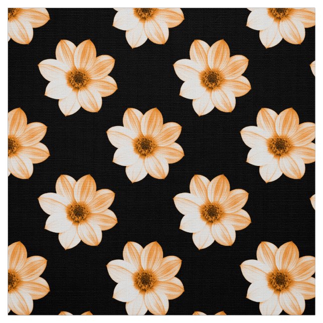 Tela Patrón Dahlia - Naranja de Lt sobre negro (Retal)