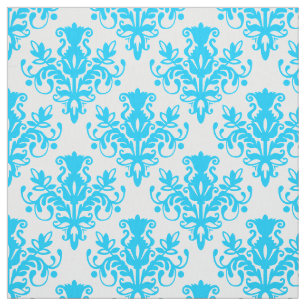 Tela Patrón Damask 02 - Azul cielo en blanco