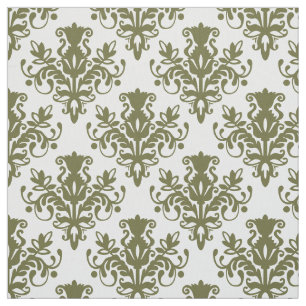 Tela Patrón Damask 02 - Oliva profunda en blanco