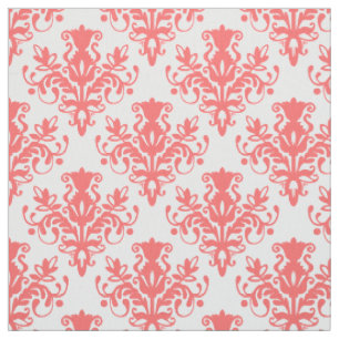 Tela Patrón Damask 02 - Rosa tropical en blanco
