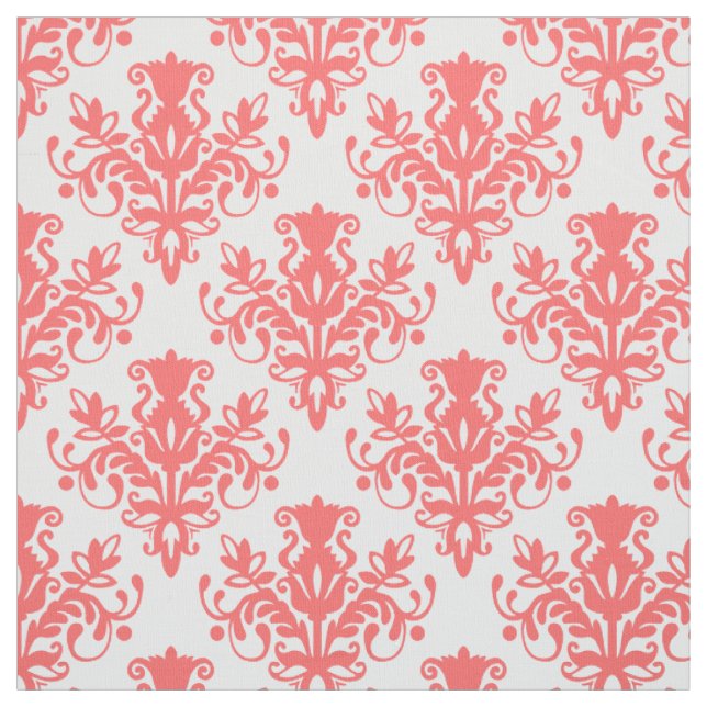 Tela Patrón Damask 02 - Rosa tropical en blanco (Retal)