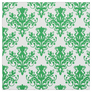 Tela Patrón Damask 02 - Verde de hierba sobre blanco