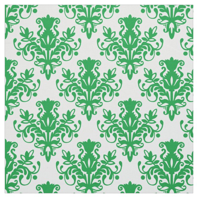 Tela Patrón Damask 02 - Verde de hierba sobre blanco (Retal)