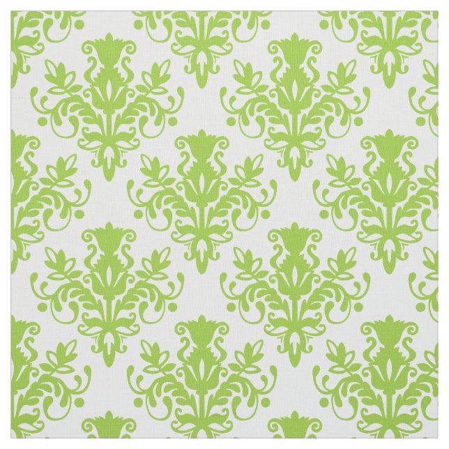 Tela Patrón Damask 02 - Verde marciano sobre blanco (Retal)