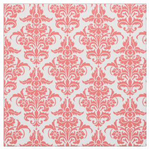 Tela Patrón Damask - Rosa tropical en blanco