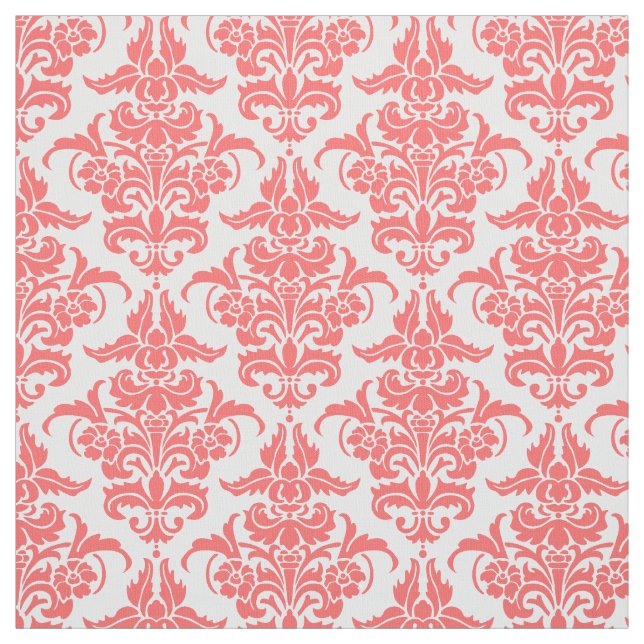 Tela Patrón Damask - Rosa tropical en blanco (Retal)