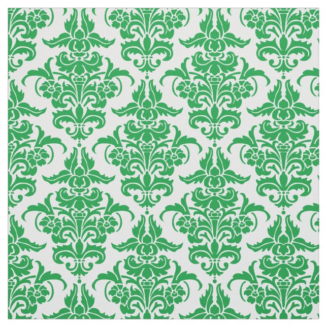 Tela Patrón Damask - Verde de hierba sobre blanco (Retal)