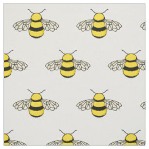 Tela Patrón de abejas adorable en blanco