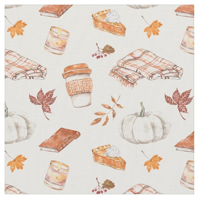 Tela Patrón de acuarela de Cozy Autumn Essentials (De cerca)