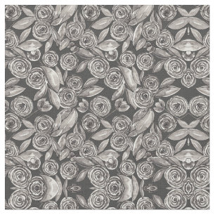 Tela Patrón de acuarela floral blanco y negro moderno