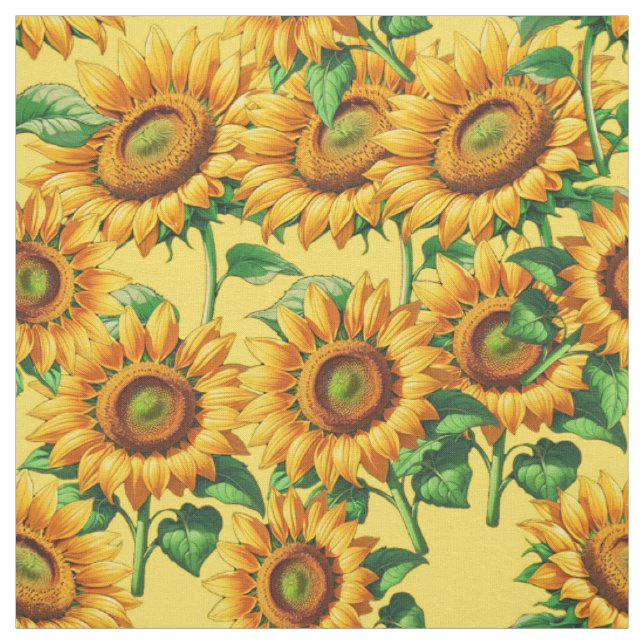 Tela Patrón de algodón floral de girasol amarillo Texti (Retal)