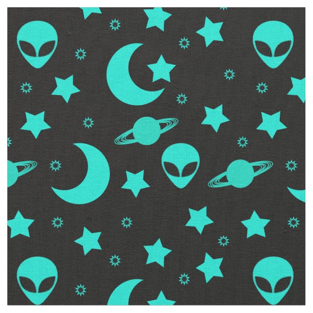 Tela Patrón de Alien Turquesa con Estrellas y Lunas (De cerca)