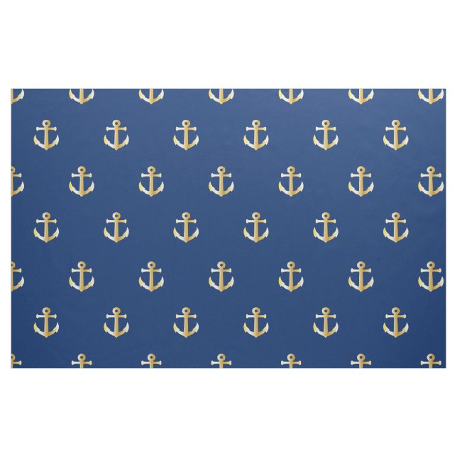 Tela Patrón De Anclajes Náuticos Faux Gold De Moda ("Cuarto gordo" (fat quarter))