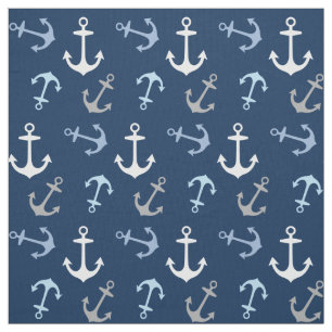 Tela Patrón de Anclas Azul Marino y Gris