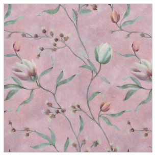 Tela Patrón de anémones de tulipanes rosados y blancos