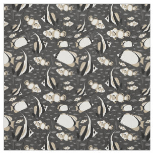 Tela Patrón de angeláceos tropicales en gris de carbón 