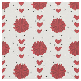 Tela Patrón de animadores rojos Pom Poms & Hearts