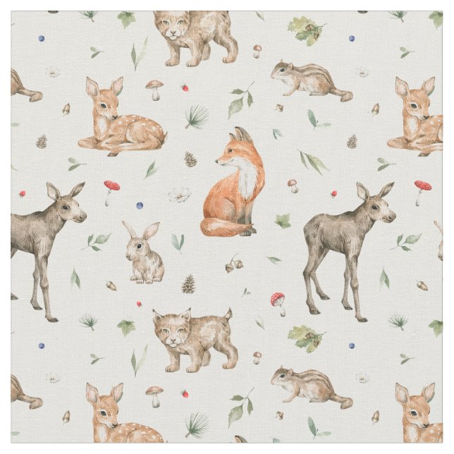 Tela Patrón de animales de bosque (De cerca)