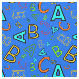 Tela Patrón de aprendizaje divertido ABC sobre azul