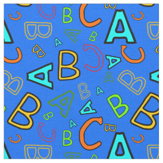 Tela Patrón de aprendizaje divertido ABC sobre azul