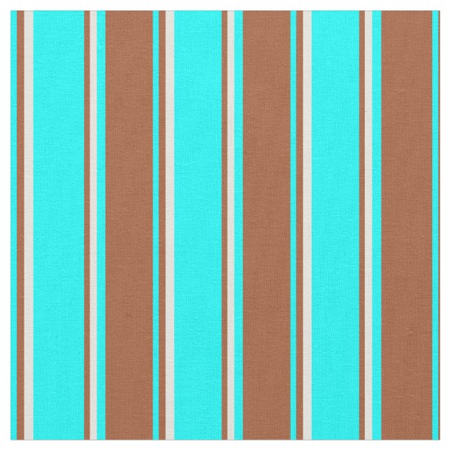Tela Patrón de Aqua, Siena y Lineado Beige (De cerca)