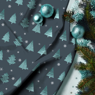 Tela Patrón de árboles de Navidad y copos de nieve ID86