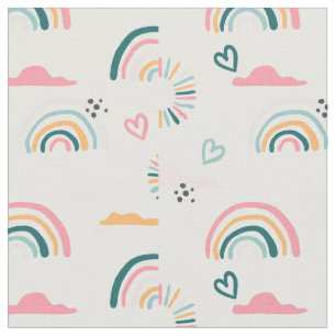 Tela Patrón de arco iris y corazón