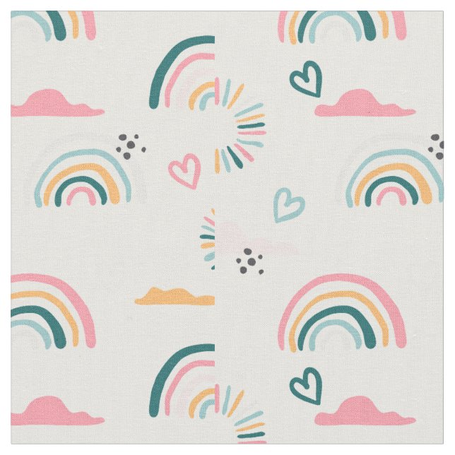 Tela Patrón de arco iris y corazón (De cerca)