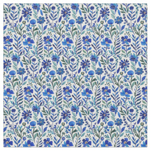 Tela Patrón de arte acuarela de las flores azules