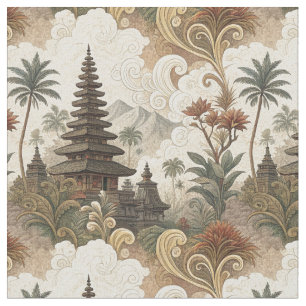 Tela Patrón de arte mural tropical de templo balinés vi